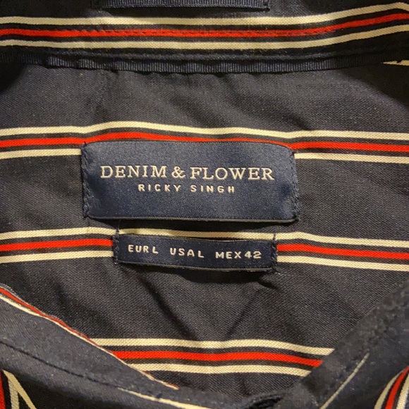 Denim and Flower Men Shirt - Picture 3 of 5